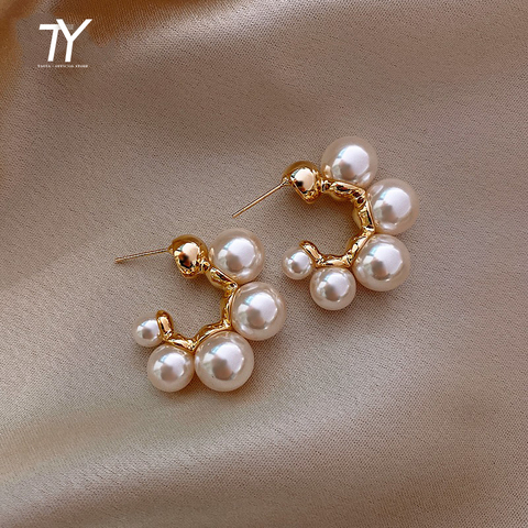 Elegant Celebrity Metal Inlaid Pearl Earrings For Woman Fashion Jewelry 2022 New Luxury Wedding Party Girl's Unusual Earrings ► Photo 1/6