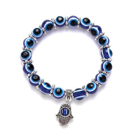 Rinhoo Turkish Eyes Bracelets for Women Blue Beads Evil Eye Bead Palm Charm Bracelet Elastic Couple Lucky Jewelry Party pulseira ► Photo 1/6