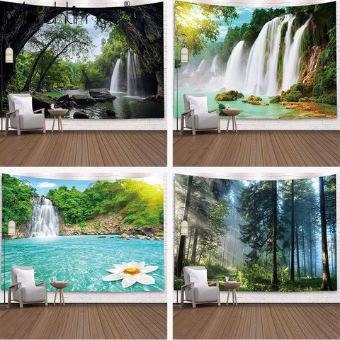 Forest Stream Tapestry 3D Beach Towel Waterfall Landscape Beautiful Painting Wall Carpet Yoga Mat Home Decor Tapestry Tablecloth ► Photo 1/6