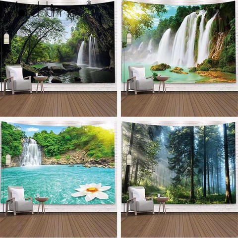 Forest Stream Tapestry 3D Beach Towel Waterfall Landscape Beautiful Painting Wall Carpet Yoga Mat Home Decor Tapestry Tablecloth ► Photo 1/6