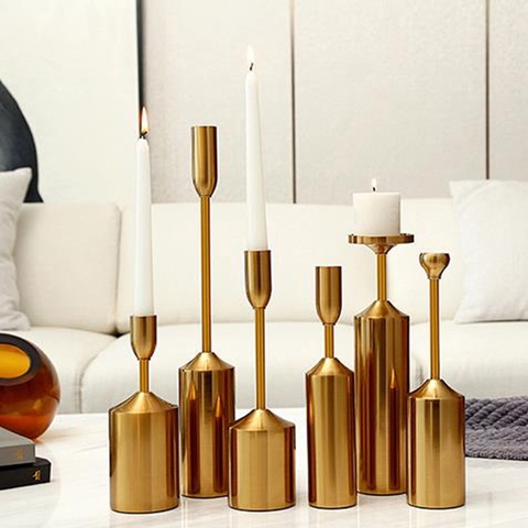 Pack of 6 Light Luxury Metal Plated Gold Candlestick Decor Wrought Iron Candlestick Decoration Home Decoration Candle Holder ► Photo 1/1