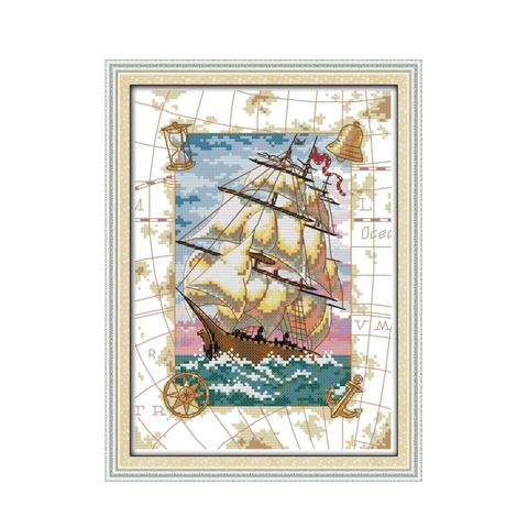 Oceangoing voyage cross stitch kit sailboat globe sea ocean navigation count canvas stitching embroidery DIY handmade needlework ► Photo 1/1