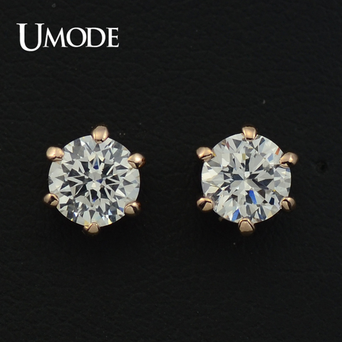 UMODE Rose Gold color 6 Prongs Sparkling 0.5ct Cubic Zirconia Cubic Zirconia Post CZ Stud Earrings JE0137A ► Photo 1/6