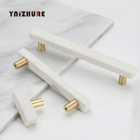 Marble Door Knobs and Handles for Furniture Cabinet Kitchen Cupboard Zinc Alloy Dresser Handles Drawer Pulls Stone Rock Beige ► Photo 1/5