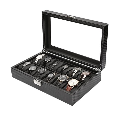 2/6/10/12 Girds Leather/Carbon Fiber Luxury Watch Box Jewelry Storage Box Watch Organizer for Rings Bracelet Display Holder Case ► Photo 1/6