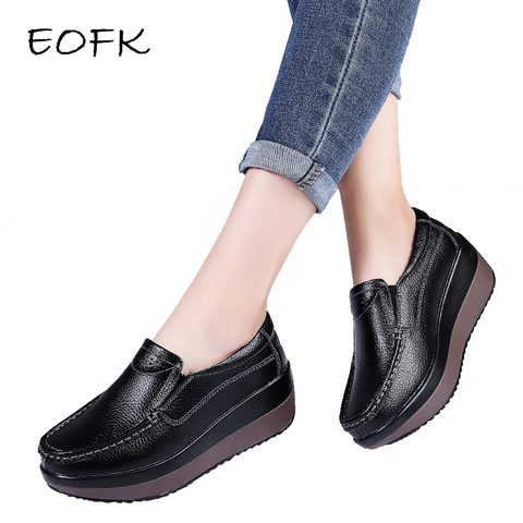 EOFK Spring Autumn Women Loafers Flats Ladies Genuine Leather Moccasins Fall Slip-on Casual Round Toe Handmade Platform Shoes ► Photo 1/6