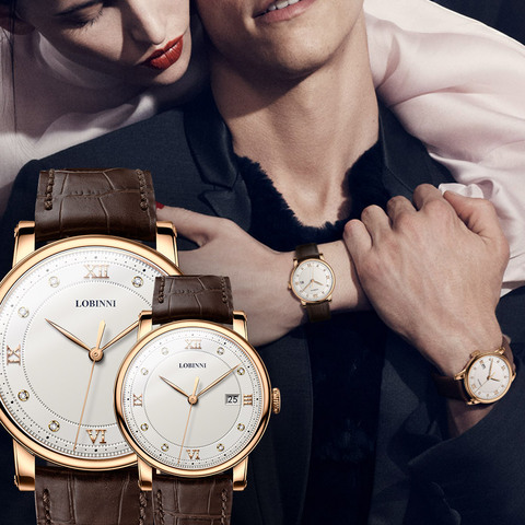 Switzerland Watch Luxury brand lovers Wristwatch Sapphire Vintage Quartz Watch Leather Montre Couple Watch xmas Gift Men women ► Photo 1/6