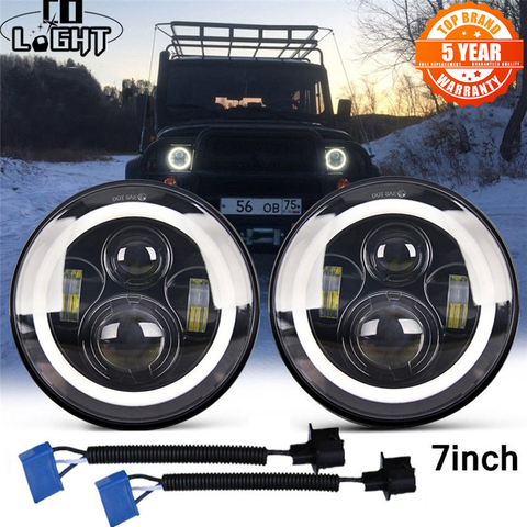 CO LIGHT 7 Inch LED Headlights DRL Hi/Lo Beam 50W 30W Halo Ring Amber Angel Eye For Niva Motorcycle Lada Offroad 4x4 UAZ 12V 24V ► Photo 1/6