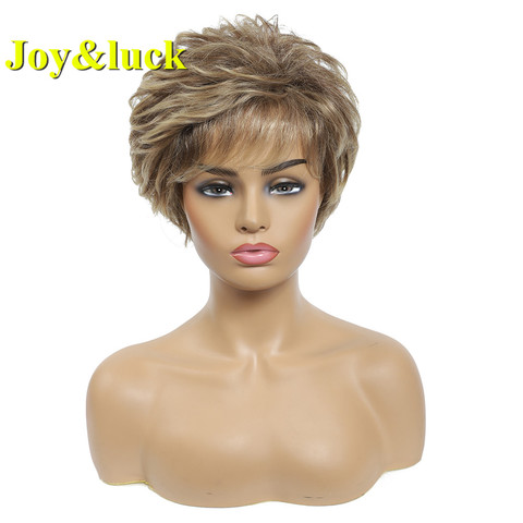 Joy&luck Short Wig Brown Mix Blonde Color Curly Synthetic Wigs for Women Full Wigs With Bangs Hiar Wigs ► Photo 1/4