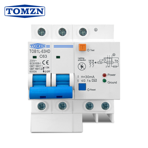 Residual current circuit breaker Main switch with surge protector RCBO MCB with Lightning protection SPD ► Photo 1/6