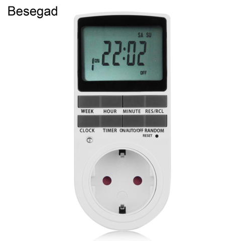 Besegad EU Plug Digital Programmable Timer Socket Switch for Household Appliances Refrigerator LCD Display Electronic Devices ► Photo 1/4