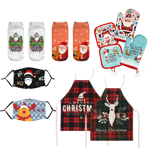 christmas deco 2022 new year family kitchen supplies apron sock glove baking mat xmas set merry christmas home navidad natale ► Photo 1/6