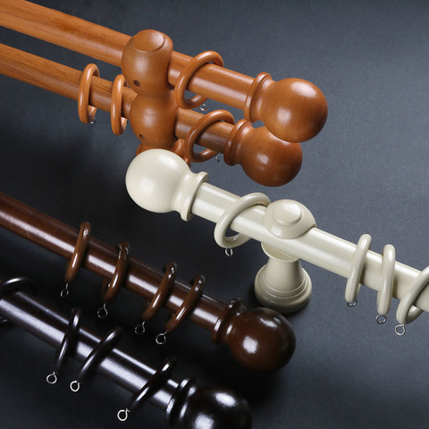 Solid Wood Curtain Pole Single Double Rods Roman Pole With Bracket Rings Curtain Track Rods Accessories Customized Home Decor ► Photo 1/6