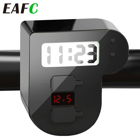 Motorcycle Dual USB Charger + Digital Clock + LED Voltmeter 5V 3.1A/1.5A Quick Charge Car Charger Waterproof ► Photo 1/6