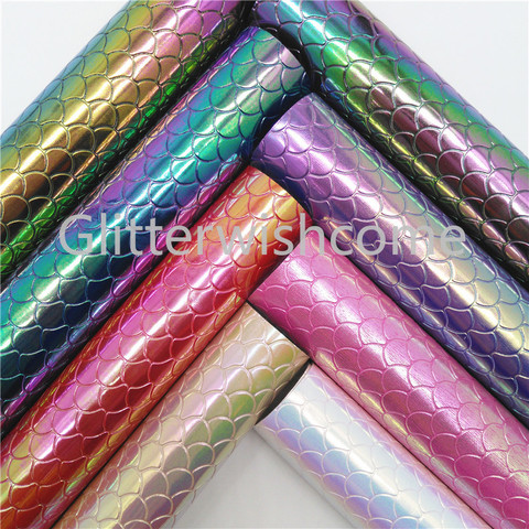 Glitterwishcome 21X29CM A4 Size Vinyl For Bows Mermaid Fish Scales Synthetic Leather Fabric Faux Leather Sheets for Bows, GM457A ► Photo 1/6