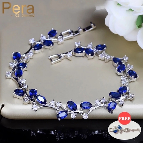 Pera Natural Royal Color Women Jewelry 925 Sterling Silver Dark Blue CZ Crystal Topaz Bracelets and Bangle for Party Gift B042 ► Photo 1/6