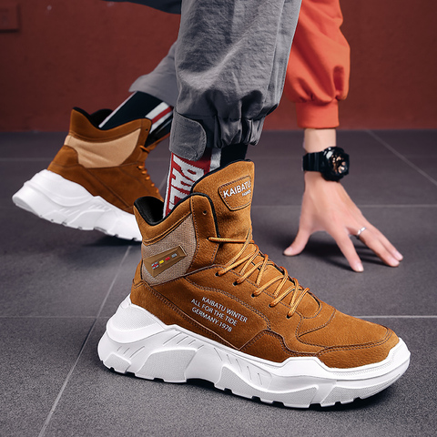 Male Suede Fashion Autumn & Winter Warm Plush Snow Boots Men's Ankle rock Thick sole hip hop street wear shoes Male sneakers ► Photo 1/6