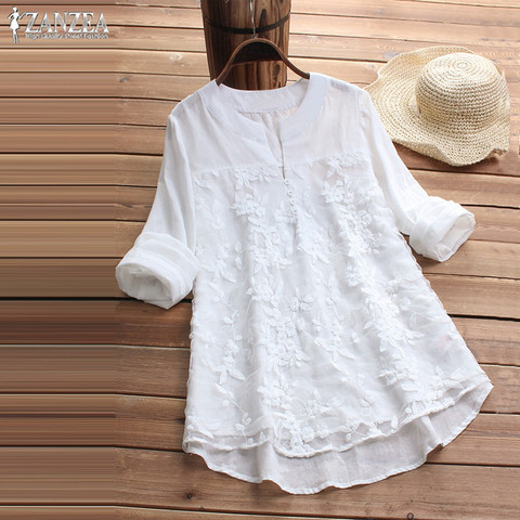 Fashion Embroidery Tops Women's Summer Blouse 2022 ZANZEA Elegant V Neck Long Sleeve Shirts Female Button Blusas Plus Size Tunic ► Photo 1/6