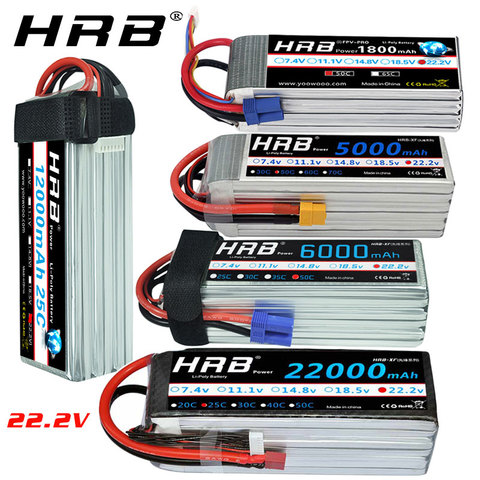 HRB 6S Lipo Battery 22.2v 5000mah 6000mah 4S 2200mah 3300mah 4200amh 12000mah 22000mah RC lipo Dean for rc car drones helicopter ► Photo 1/6