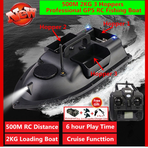 GPS 500M Remote Control RC Fishing Bait Boat Auto Cruise  Control 2.4G 2KG Load 3 Hoppers Night light GPS RC Nesting Boat Model ► Photo 1/6