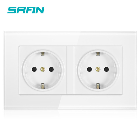 SRAN Wall Crystal Glass Panel 146*86 Multi Way Power Socket Plug Grounded 16A EU Standard Electrical Outlet Double Socket strip ► Photo 1/6