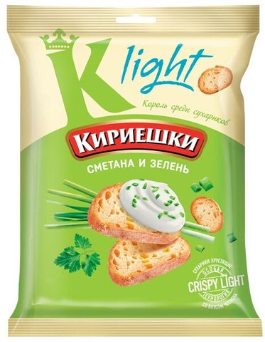 «Кириешки Light», сухарики со вкусом сметаны и зелени, 80 г ► Photo 1/1