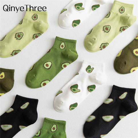 New Fashion Women Cotton Socks Green Avocado Fruit Harajuku Ladies Funny Happy Soft Cute Japanese Casual Girls Short Socks ► Photo 1/6