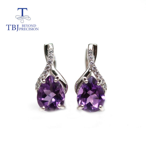 TBJ,Natural Brazil amethyst clasp earring ,4ct up  pear 7*9mm real gemstone jewelry 925 sterling silver for women daily wear ► Photo 1/1