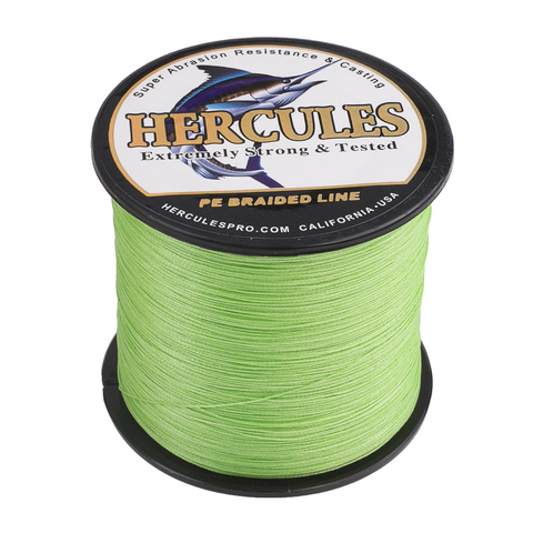 Hercules Braided Cord Sea Fishing Line 4 Strands Multifilament PE Fluorescent Green Super Strong 100M to 2000M Zero Stretch ► Photo 1/6