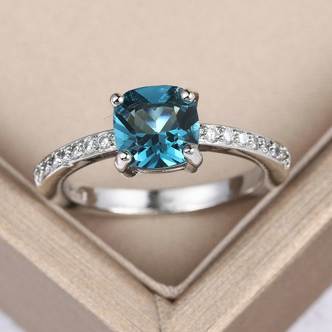 Ring For Women Luxury Style Four Claws Green Blue Square Cut Cubic Zirconia Silver Color Engagement Gift Fashion Jewelry KCR057 ► Photo 1/6