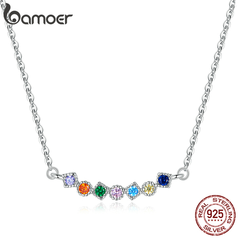 bamoer Colorful Rainbow 925 Sterling Silver Necklace Twinkle Shiny Zircon Attractive Cute Necklace for Women Jewelry Girl SCN451 ► Photo 1/6