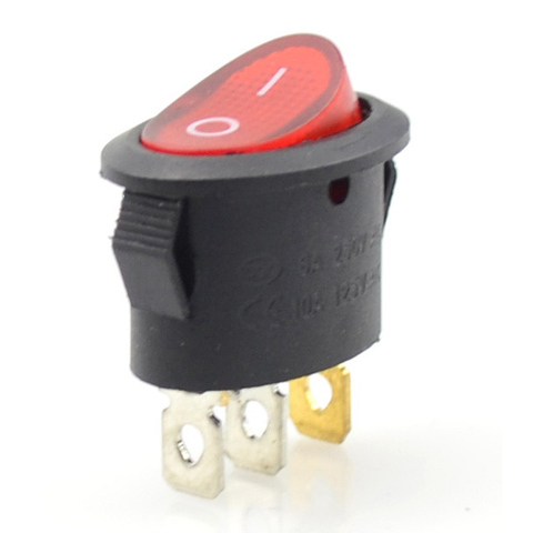 Black Oval round 3pin KCD1 led light Electrical Contact Switch On-Off Rocker Switch With Red Button switch 6A 10a 250V 125V ► Photo 1/6