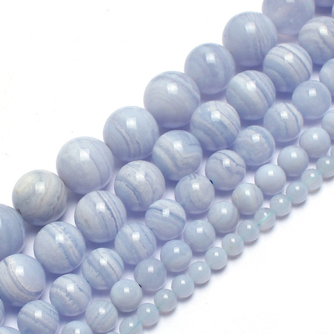 Natural Stone Blue Lace Agates Beads For Jewelry Making Pick Size 4 6 8 10 12mm Loose Strand DIY Bracelet Necklace Earrings 15