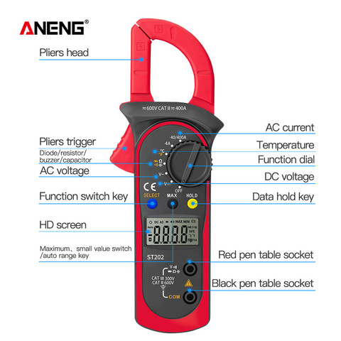 ST202 Smart Digital Clamp Multimeter  Resistance Ohm Transistor Testers AC/DC Current Voltmeter Lcr Clamp Meter with Temperature ► Photo 1/6