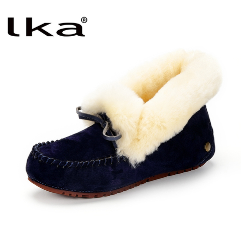 LKa Brand 100% Natural Fur Genuine Leather Women Flat Shoes New Fashion Women Moccasins Casual Loafers Plus Size Winter shoes ► Photo 1/6