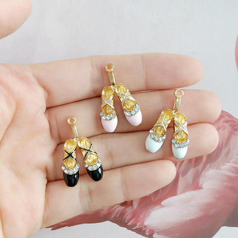 10pcs/pack Ballet Slippers Enamel Charms  Shoes  Metal Golden Pendant  Earring DIY Fashion Jewelry Accessories 15*26mm ► Photo 1/6