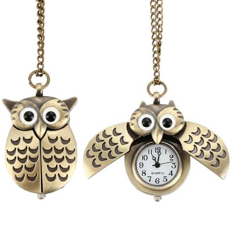 Ne Fashion Vintage Men Women Pocket Watch Alloy Retro Owl Shape Clock Pendant Long Necklace Chain Watches Birthday Gifts ► Photo 1/6