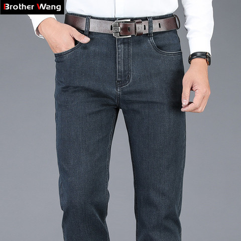 2022 New Autumn Winter Men's Stretch Jeans Business Casual Classic Style Trousers Black Gray Straight Denim Pants Male Brand ► Photo 1/6