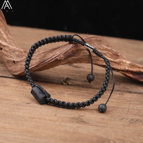 Natural Black Tourmaline Single Beads Woven Adjustable Bracelet Boho Women 6mm Black Lava Stone Beads Mala Bracelet N0383AMC ► Photo 1/5