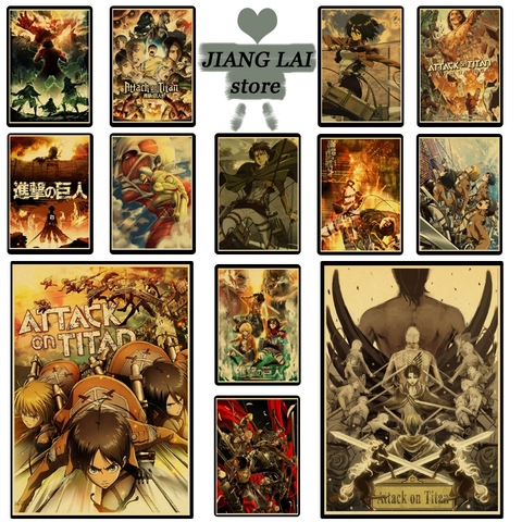 Japanese Anime Attack on Titan Retro Kraft Poster Decorative DIY Wall  Home Bar Art Posters Decor Retro Poster ► Photo 1/6