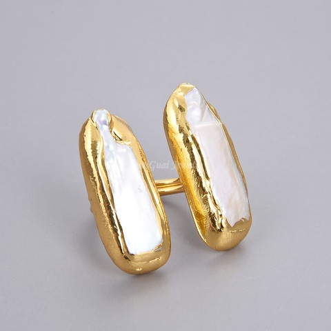 GuaiGuai Jewelry White Keshi Biwa Pearl Yellow Gold Color plated Ring ► Photo 1/6