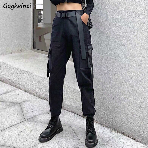 Casual Pants Women Sashes Cargo Safari-style Pockets Unisex BF Loose All-match Ulzzang Streetwear Hip-hop Students Trendy Chic ► Photo 1/6