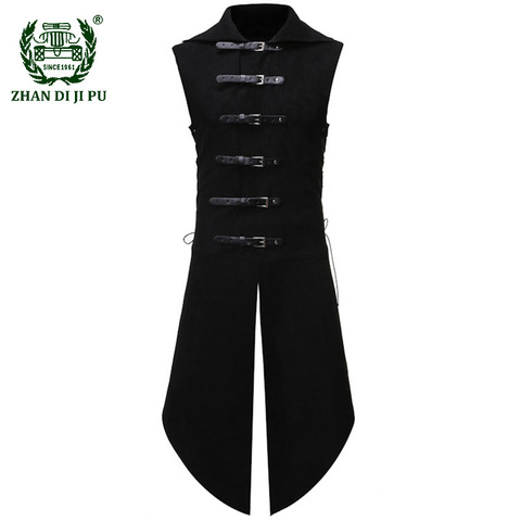Men's Gothic Tuxedo Vest Medieval Vintage Sleeveless Steampunk Victorian Suit Vests Male Halloween Party Retro Cosplay Trench ► Photo 1/6
