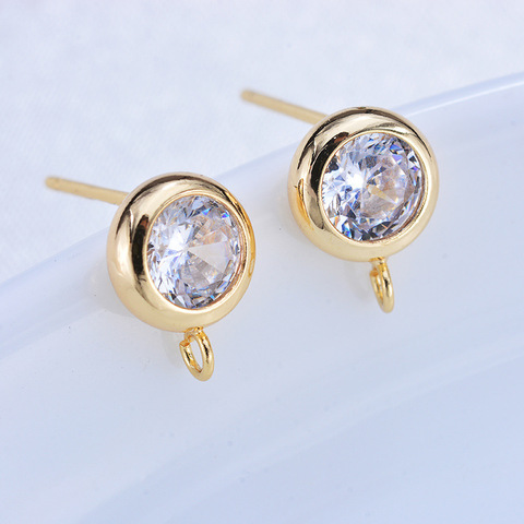 6PCS 6MM 7MM 24K Gold Color Brass with Zircon  Hooks Hole Round Stud Earrings Pins High Quality Jewellery Accessories ► Photo 1/6