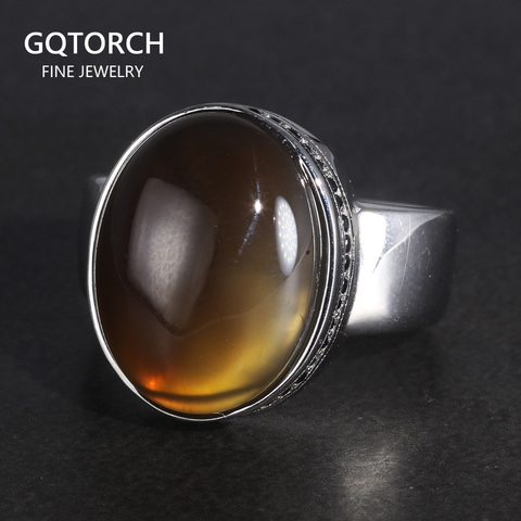 Mens Rings Silver s925 Simple Rings Oval Shape Natural Agate Stone Original Color Turkish Finger Rings Man Turkey Jewelry ► Photo 1/6