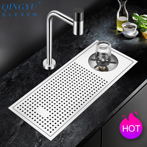 Cup Washer Bar Counter kitchen Sink 304 Stainless Steel 4mm Thickness Handmade Brushed For Milk Tea Cafe Shop ► Photo 1/6