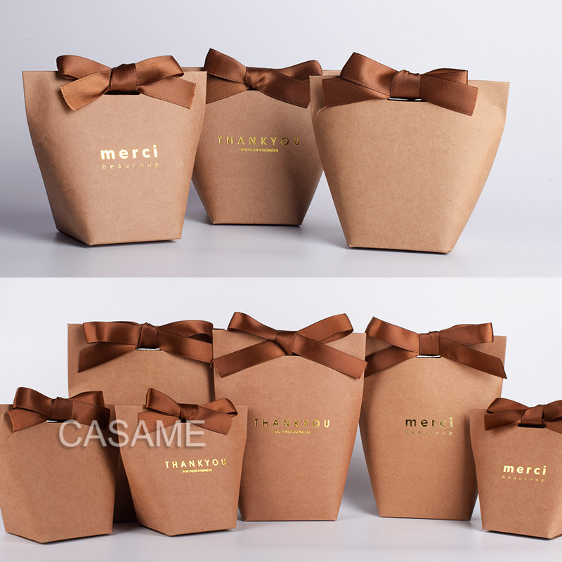 Buy Online 6pcs Black White Kraft Paper Bag Bronzing French Merci Thank You Gift Box Package Wedding Party Favor Candy Bags With Ribbon Alitools