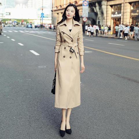 FTLZZ Autumn Winter Women Vintage Long Trench  Double Breasted WindBreaker Elegant Slim Solid Trench Coat With Belt ► Photo 1/6