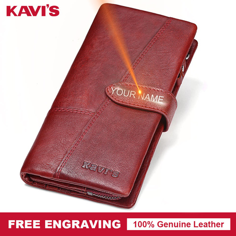 KAVIS Free Engraving Genuine Leather Women Wallet Coin Purse Female Portomonee Lady Long Handy Card Holder Clutch Gift for Name ► Photo 1/6