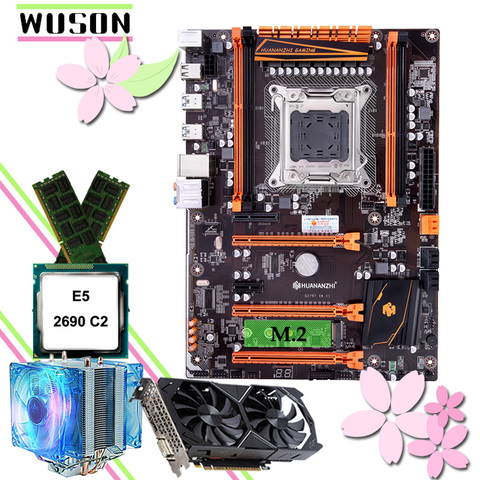 HUANAN ZHI deluxe X79 motherboard with M.2 NVMe slot CPU Xeon E5 2690 C2 with cooler RAM 16G(2*8G) RECC GTX1050Ti 4G video card  ► Photo 1/1
